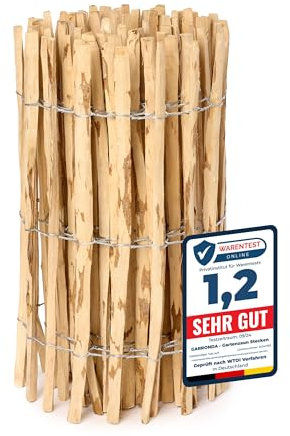Garronda Gartenzaun zum Stecken aus Haselnüsse Zaun Garten Staketenzaun Beeteinfassung Holz Steckzaun Hochwertiger Gartenzaun für Ihren Garten GD-0079 (Lattenabstand: 3-5 cm, 80 cm x 500 cm)