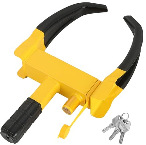 DASBET Wheel Clamp Lock Anti-Theft Lock Heavy Duty Car Wheel Clamp with 3 Keys Adjustable Security Tire Lock Fits 7-11 Width Tyres Wheel Security Clamp for Cars Caravans Trailers (Black)