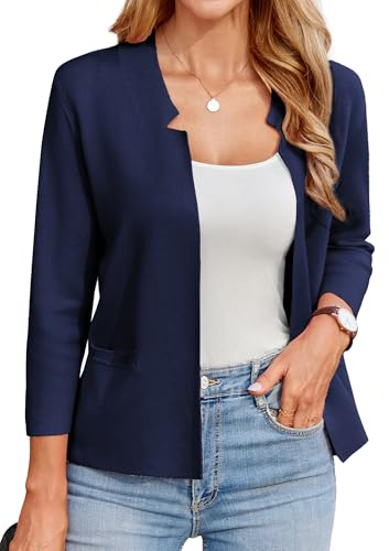 GRACE KARIN Femme Elégant Cardigan 3/4 Manches Court avec Poches Bureau Avant Ouvert Cardigan Business Casual