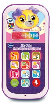VTech - Allô Bébé Messages Magiques Rose, Premier Téléphone Interactif, Parlant et Musical avec Enregistreur Vocal, Changeur de Voix et Effets Lumineux, Cadeau Bébé Dès 9 Mois - Contenu en Français