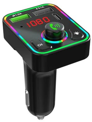 YABABU Bluetooth Car Adapter, Radio Receiver Audio FM Transmitter, Handsfree Wireless FM Transmitter Car MP3 Player Kit Quick Charge Car Charger Cigarette Lighter Dual USB Port Type-C.