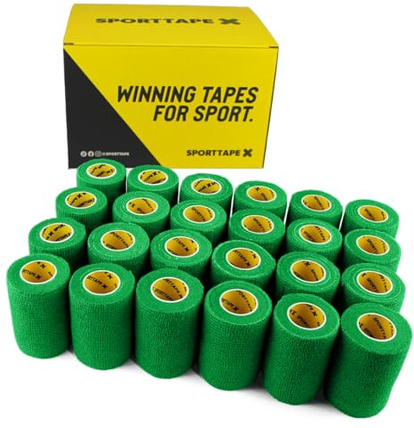 SPORTTAPE Self-Adhesive Cohesive Bandage, 24 Rolls - 7.5cm x 4.5m, Green | Compression & Vet Wrap for Dogs, Horses, Sports Stretch Tape for Football, Ankles, Joints, Fingers, Wrists & Sock Tape