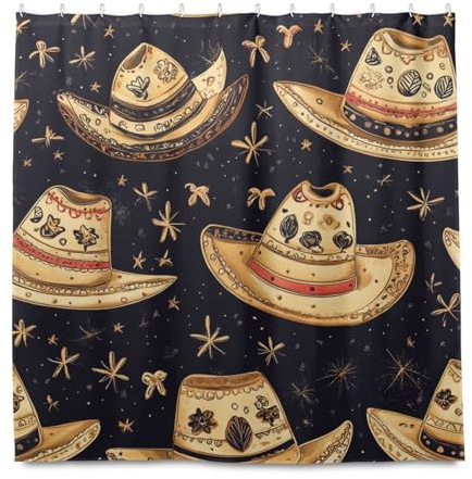 miaozhen Tenda da doccia in poliestere impermeabile con gancio, 182 x 183 cm, cappello da cowboy marrone, lavabile in lavatrice, grande, per bagno doccia argollas para cortinas de ba?o