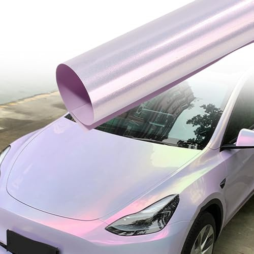 Blueshyhall Autofolie Rosa Lila Glitzer mit Chamäleon Effekt, Car Wrapping Folie Glänzend Lila Pink, Car Film Glanz, Tuning Folie Innen Außen mit Luftkanälen für Auto Motorrad Fahrrad (30 x 152 cm)