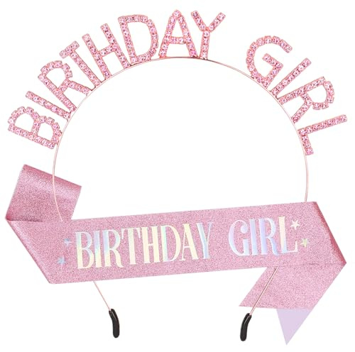 Leixi Birthday Girl Sash & Tiara Crowns for Women,Princess Rhinestone Headband Birthday Gifts for Girl Women
