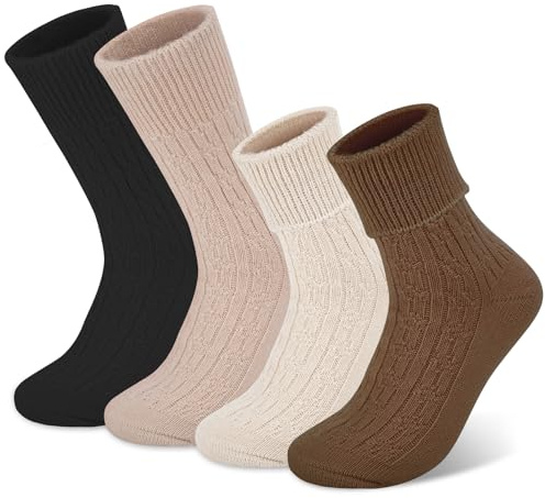 Beaulov 4 Paar Damen Socken Winter Merinowolle Thermosocke Turn Over Cuff Neuheit Socke Dicke Wolle Socken für Damen Geschenk