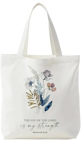 Kristlig tygväska med texten THE JOY OF THE LORD is your strength bärväska damer shoppingväska gåvor bärkassar bomullspåse kristna gåvor 40 x 35 cm tygpåse tryckt