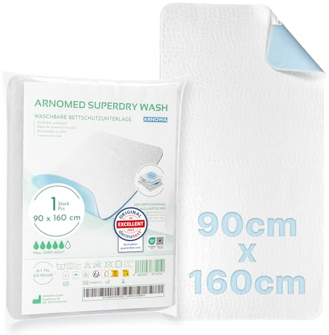 4x ARNOMED® Fodera per incontinenza lavabile 90x160cm, fodera per incontinenza impermeabile riutilizzabile, fodera coprimaterasso, fasciatoio per bambini, tappetino per anziani