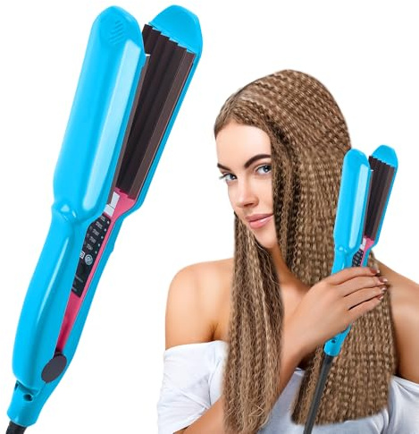 Gobesty Hair Crimpers for Women, Crimping Tool Hair Styling Tools for Girls, Professional Crimping Iron, Wide Hair Crimper Iron for Fluffy Corn Corn & Waves (Blue)