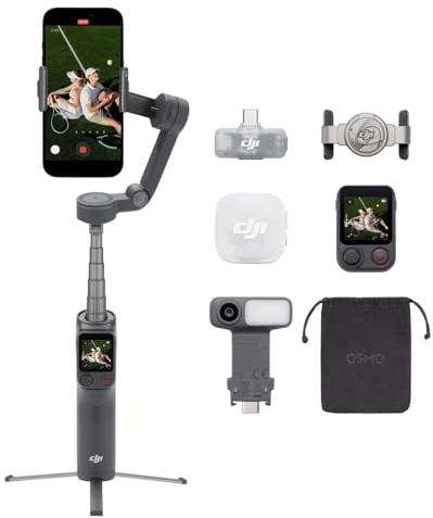 Osmo Mobile 8P + Transmisor Mic Mini 2, estabilizador para iPhone y Android, micrófono inalámbrico, Audio Lleno de Detalles, dji OsmoAudio, cancelación Activa de Ruido, estabilización de 3 Ejes