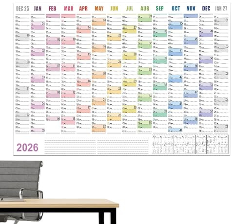 Nybhyjka 2026 Väggkalender - Affischstorlek schema planering tillbehör | januari 2026-december väggplaneringskalender | för sovrum skola arbete lägenhet sovsal hotellklassrum