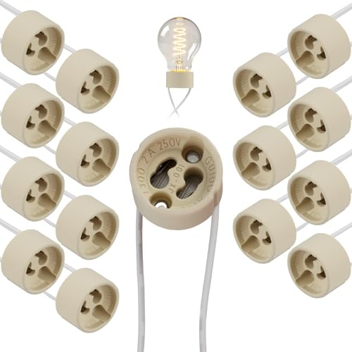 Set da 15 portalampade GU10 in ceramica resistente al calore, con cavo in silicone da 10 cm incluso, per lampadine LED e alogene, faretti, downlight e lampade da incasso