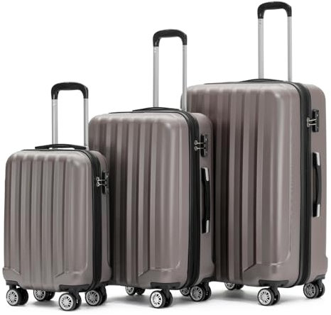 BEIBYE TSA-Schloß 2080 Zwillingsrollen 3 TLG. Reisekofferset Koffer Kofferset Trolley Trolleys Hartschale (Coffee, Set)