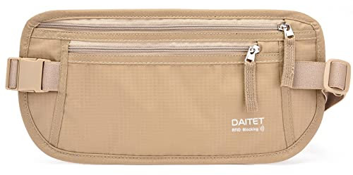 DAITET Geldgürtel für Damen und Herren Die Bauchtasche zum Reisen Flach Mit RFID-Blocker, Undercover Fanny Pack, beige