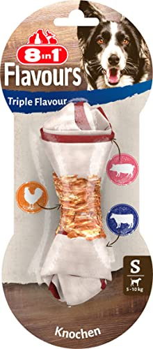 8in1 Triple Flavour Hueso S para Perros Grandes, Sabor de Carne y Cerdo y Filete de Pollo, 1 Unidad.
