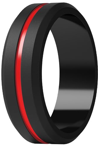ThunderFit Silicone Wedding Rings for Men, Brushed Top Middle Engraved Line