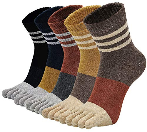 PUTUO Womens Toe Socks Cotton Ladies Five Finger Running Socks Mini Crew Sport Socks, 5 Pairs