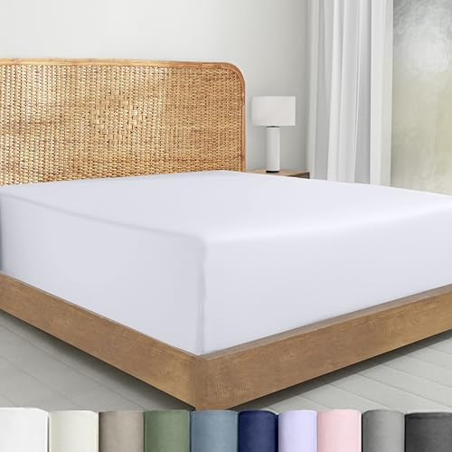 California Design Den 100% Organic Cotton Fitted Sheet Full Size Only - Percale Full Size Fitted Sheet with Deep Pockets, Crisp, Lightweight, Snug-Fit - White