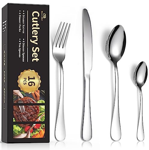 Set di Posate 16 Pezzi per 4 - Acciaio Inox Ben & Bel, Includendo Coltelli, Forchette e Cucchiai - Facile da Pulire, Adatto alla Lavastoviglie