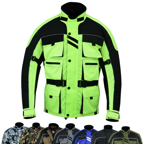 warrior gears 6 Pockets Mens Motorcycle Jacket, Textile Racing Motorbike Jacket, Hi-Vis Biker CE Protective Armored Jackets Mens Waterproof & Mesh Lining Breathable, Lemon - 3X-Large