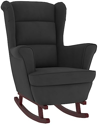 vidaXL Silla Mecedora con Patas Balancín Reclinable Asiento Sillón Salón Sala de Estar Muebles Mobiliario Relajación Madera de Caucho Terciopelo Negro