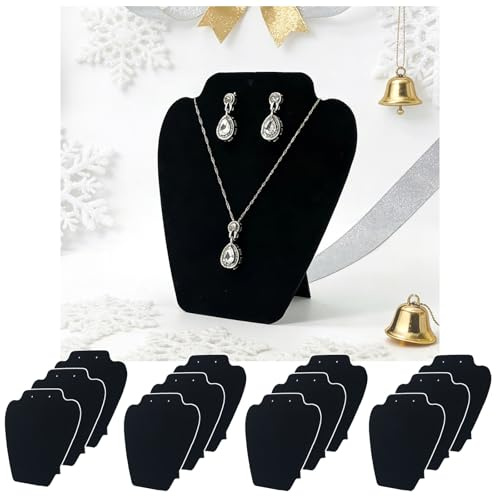 7TH VELVET 12 PCS Black Velvet Necklace Display,Jewelry Display for Selling and Shows,Necklace Easel Stand,Collapsible Jewelry Bust Display Stand