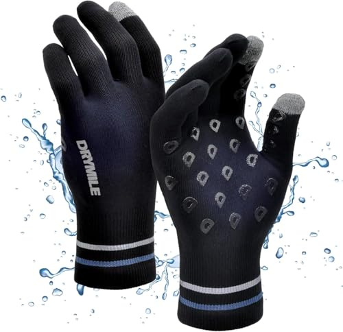 DRYMILE HYLA Waterproof Dexterity Gloves – All-Weather Wool Blend Gloves for Men & Women – Touchscreen & Non-Slip Grip – Hiking, Cycling, Fishing, Hunting & Work.- XL, Black