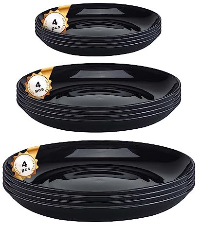 Pleafind Dinner Plates set of 12, Plastic Plates reusable, 3 Size include Dinner Plates, Salad Plates, Dessert plates, Dishwasher and Microwave Safe Party Plates, Lightweight and Unbreakable, BPA-Free