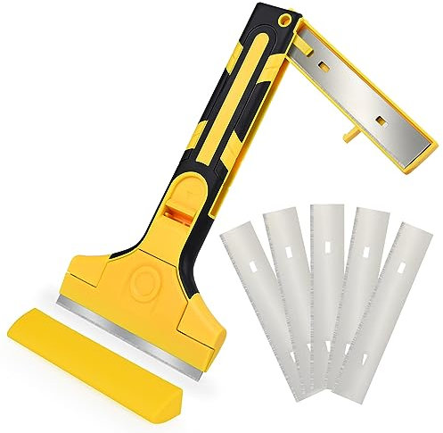 EHDIS Industry Rasquetas con 5 Cuchillas de Acero Al Carbono 100 mm, Raspador de Vidrio, para Ventana de Vidrio, Parabrisas, Granito, Limpieza de Paredes
