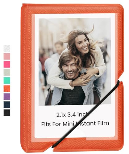 Lyft 28 fickor mini direktkameror fotoalbum passar för Fujifilm Instax Mini 70 7s 8 8+ 9 11 25 50s 90, Polaroid PIC 300, Lomografer (laxorange)