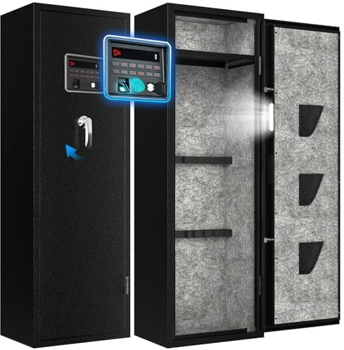 EMAXEE 8-15 Biometric Gun Safe Rifle, Large Gun Safes for Home Rifle and Pistols with Upgraded Panel and LED Light, Quick Access Fingerprint Gun Cabinet with Removable Shelf (No Assembly Required)