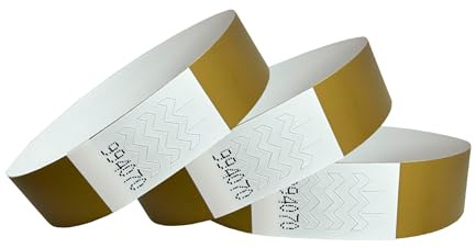 CINTAPUNTO Braccialetti carta eventi - 1000 pezzi - identificativi colorati tipo Tyvek Bracciali di carta impermeabili - braccialetto discoteche - per feste festival con chiusura adesiva - Gold