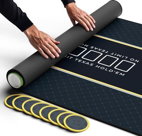 Newverest Tapis de Poker Texas Hold’em 180 × 90 cm – Tapis de Table de Casino pour Jusqu’à 10 Joueurs, soirées Jeux à la Maison | Tapis de Poker avec Housse Zippée, 8 sous-Verres, Coffret Cadeau