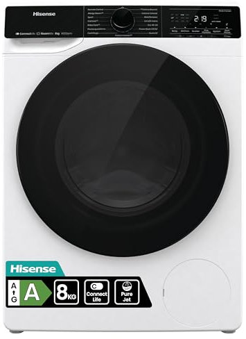 Hisense WF5V843BWSIT - Lavatrice Slim a Carica Frontale 8 Kg, 1400 rpm, 15 Programmi, Vapore, Display LED, Programma Rapido, Partenza Ritardata