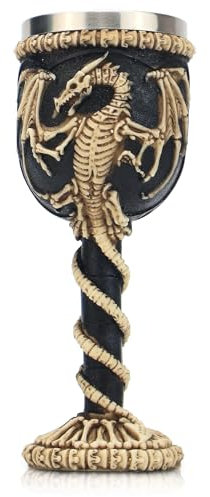 Mittelalterlicher gotischer Kelch aus Edelstahl, Dungeons and Dragons Wikinger Krieger Pirat, Harzkörper mit Edelstahleinlage, dekorativer Becher, Partygeschenk für Geburtstage, 200 ml (Drachen)