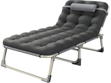 CEIEVER Cama de camping plegable, 180 x 62 cm, cama plegable para adultos, con colchón de espuma viscoelástica y cojín cervical, tumbona de camping con acolchado, cama de campo, para exterior e
