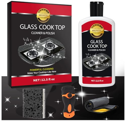 Meuvcol Hob Cleaner Glass Ceramic, Heavy Duty Induction Electric Hob Cleaner Non Scratch, Glass Cooktop And Stove Top Polish For Ceramic, Electric, Induction, Flat Top Stovetop, Gas (12 OZ)