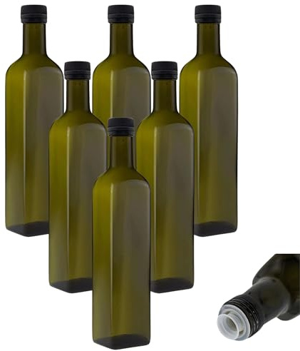 6 botellas de aceite de 500 ml con vertedor verde/marrón botellas de cristal con dosificador y etiquetas