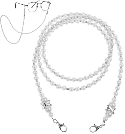Beaded Glasses Chain, Eyeglass Chain for Women, Fashion Sunglasses Neck Cord, Around Neck Eyeglass Chain-Cord, Acrylic Bead Eye-Glass Lanyard (White)
