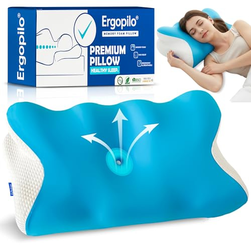 ERGOPILO® Oreiller Ergonomique Cervical à Mémoire de Forme - Oreiller Orthopedique - Coussin Cervicales Douloureuses - Coussin Nuque - Anti Ronflement & Anti douleurs - Confort - Housse Lavable