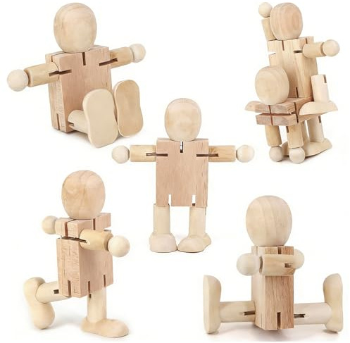 yolzhxe 8Pcs DIY Holzfiguren zum Bemalen, Flexible Holz Puppen Dekoration