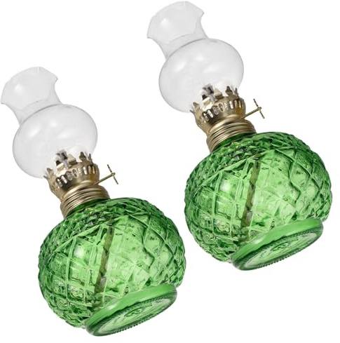 ASAKKURA 2 Lámparas de Aceite de Queroseno Retro de Vidrio Transparente, Linternas Decorativas para Interiores, Juego de 2 Piezas, Lámparas de Ambiente Vintage Verdes para Hogar y Camping