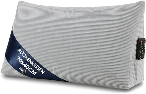 Cuscino a cuneo da lettura per letto e divano Largo 70 cm - schienale per testata letto – grande poggiaschiena supporto per la schiena cuscino lombare per il divano Grigio Chiaro - Velluto a coste