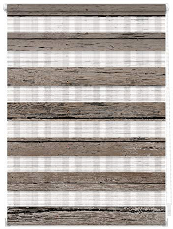 Lichtblick Doppelrollo Klemmfix ohne Bohren mit Motiv, Bretter-Vintage, Blickdicht, Made in Germany, Klemmträger Braun,70 cm x 150 cm (B x L)