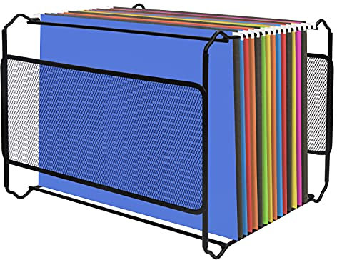 BELLE VOUS Schreibtisch Organizer Schwarz aus Metall (33,5 x 25,5 x 28 cm) A4 Hänge Stehsammler Metall Für ca.30 Dokumente, Ordner Organizer, Brieftasche, Papier Organizer, Unterlagen Aufbewahrung
