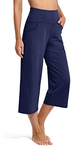 Promover Pantalones Capri Yoga Pantalones de Pierna Ancha para Mujer Pantalones de Chándal Acampanados Holgados y cómodos con Bolsillos Pantalones Elásticos de Cintura Alta Pequeño/Regular/Alto