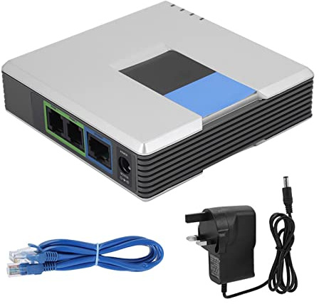 2-Port VoIP Gateway Internet Telephone Adapter with SIP RJ45 Cable for PAP2T - Unlocked Phone Device (UK Plug)