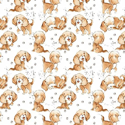 Pingianer 11,99 €/m hund, 100 % bomull, bomullstyg, barn, metervara, hantverk, sömnad, tyg (hund glad vit, 150 x 160 cm (11,99 €/m))