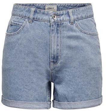 ONLY Damen Shorts high Waist 5-Pocket Design Knopfleiste Reißverschluss Kurze Bermudas, Farben:Hellblau, Größe:S