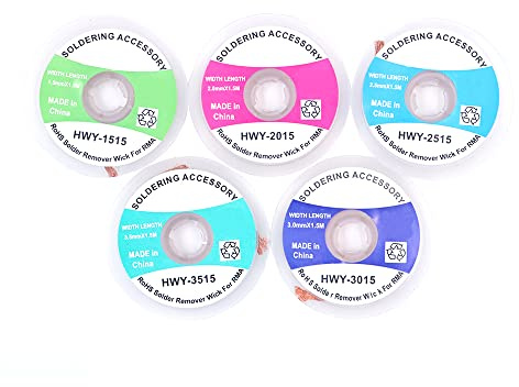 WANGCL 5 st lödsugare avlödningsvekskit för lödning och avlödning (1,5/2,0/2,5/3,0/3,5 mm 1,5 m längd)